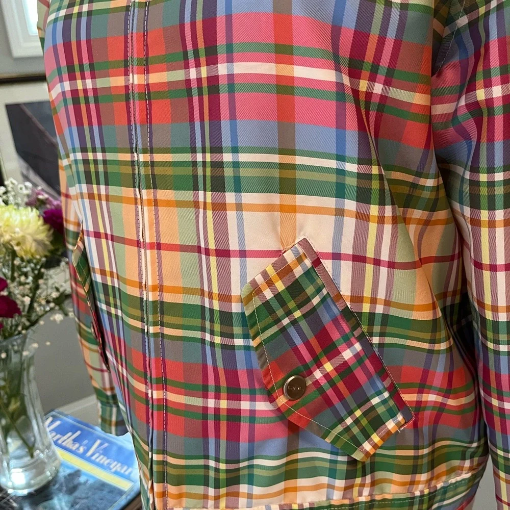L-RL LAUREN ACTIVE Jacket Ralph Lauren Windbreaker Plaid Pastel - Picture 9 of 11
